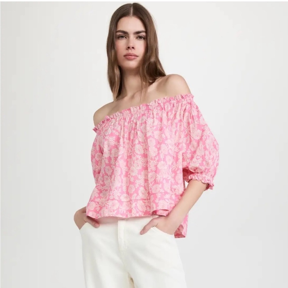 THE GREAT. Garland Off The Should Puff Sleeve Top
